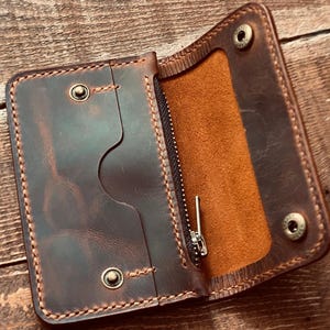Cartera de cuero rústico – Cartera de hombre hecha a mano con monedero – Regalo personalizado para él – Tarjetero vintage delgado