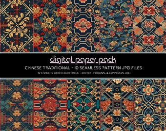 Chinese Traditional Patterns - Seamless Digital Paper Pack - Scrapbooking, Digital Background, POD, KDP, Commercial Use.
