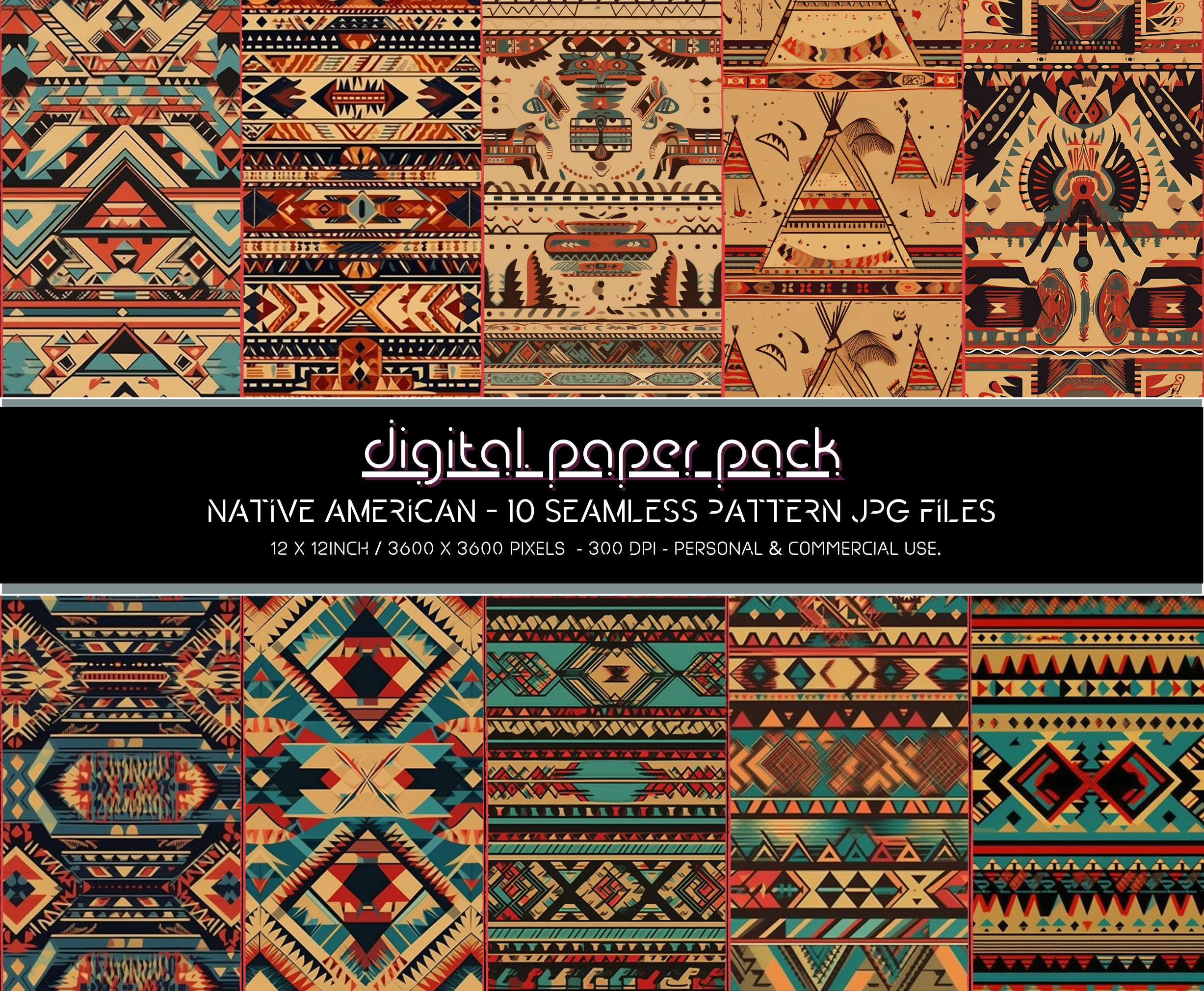Native American Patterns Seamless Digital Paper Pack Scrapbooking ...