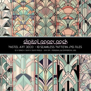 Pastel Art Deco Patterns Seamless Digital Paper Pack Scrapbooking Digital Background POD KDP Commercial Use.