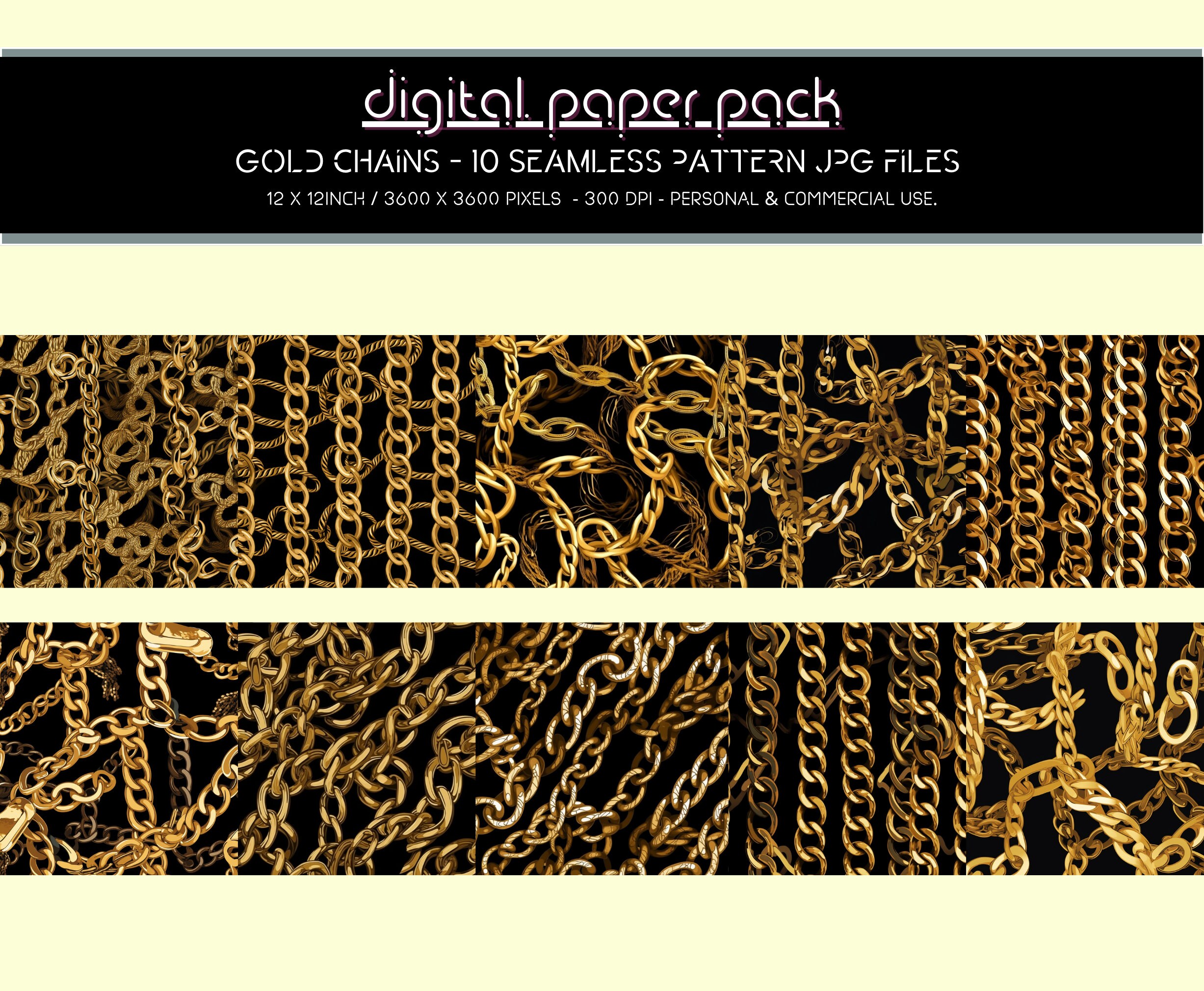 Gold Chains Patterns Seamless Digital Paper Pack Scrapbooking, Digital ...