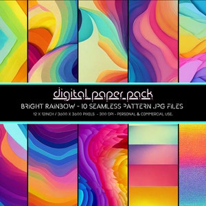 Bright Rainbow Patterns - Seamless Digital Paper Pack - Scrapbooking, Digital Background, POD, KDP, Commercial Use.