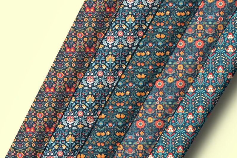 Folk Art Flower Patterns Seamless Digital Paper Pack - Etsy