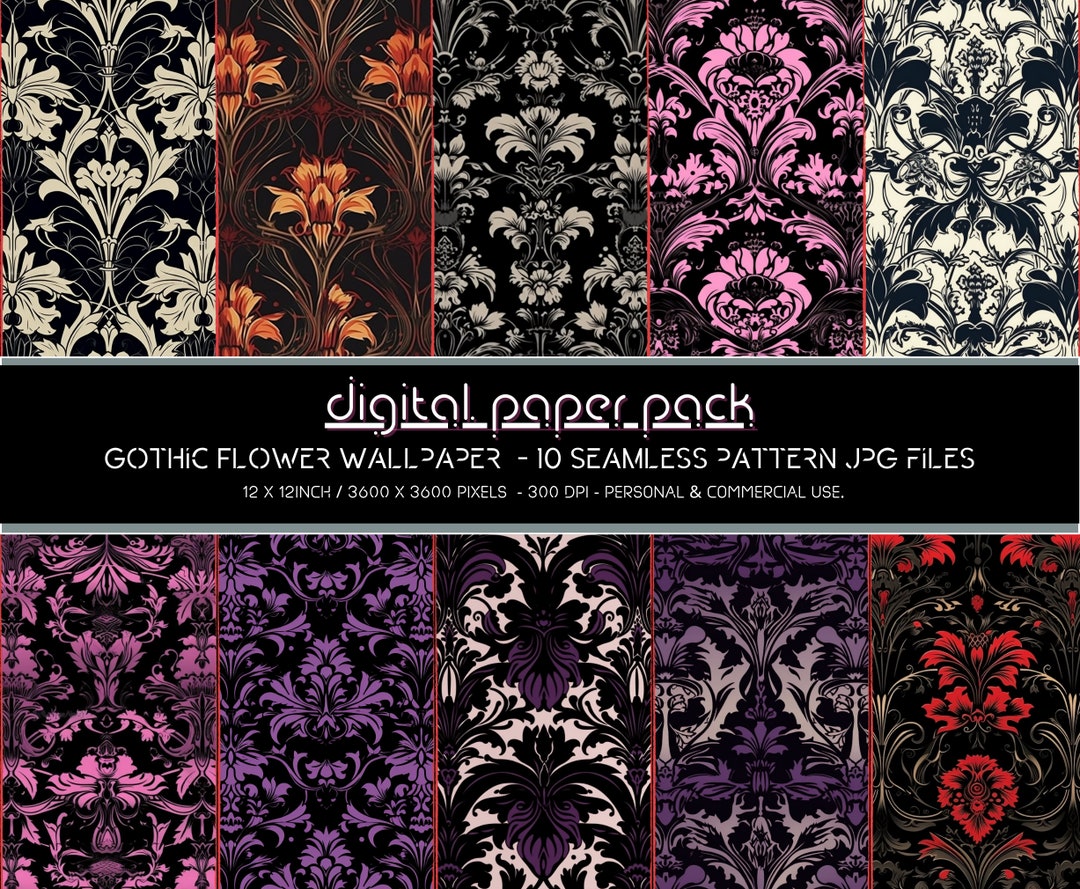 Gothic Flower Wallpaper Patterns Seamless Digital Paper Pack Etsy