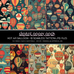 Hot Air Balloon Patterns - Seamless Digital Paper Pack - Scrapbooking, Digital Background, POD, Amazon KDP, Commercial Use.