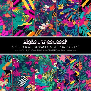 80s Tropical Patterns Seamless Digital Paper Pack Scrapbooking Digital Background POD KDP Commercial Use.
