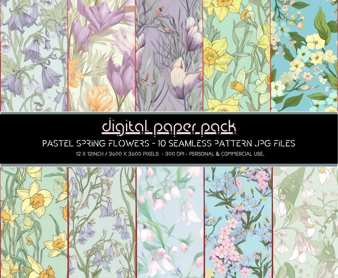 Pastel Spring Flowers Pattern Seamless Digital Paper Pack Scrapbooking ...