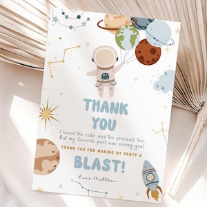 First Trip Around the Sun Thank you card, Outer Space First Birthday Thank you note, Galaxy  Space Blast Off Editable Template I007