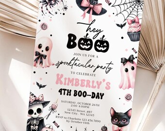 Pink Ghost Halloween Birthday Invitation: Spooktacular Party (Digital Download)