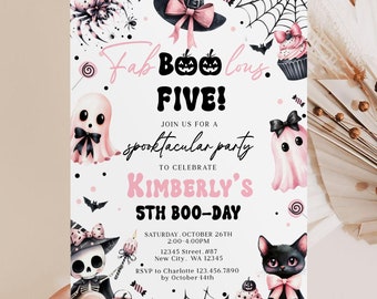 Pink Ghost Halloween 5th Birthday Invitation (Digital Download)