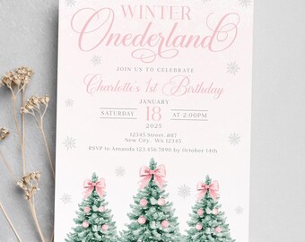 Winter Onederland 1st Birthday Invitation: Christmas Tree (Digital Download)