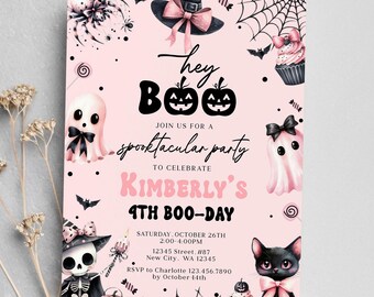 Pink Halloween Birthday Invitation: Spooktacular Boo Party (Digital Download)