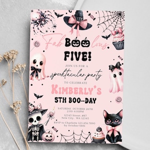Inbjudan till 5-årsdag med rosa spöke: Fab Boo-lous Halloweenfest (digital fil)