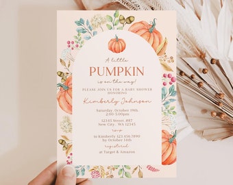 Faire-part de baby shower petite citrouille : thème de l'automne (modèle modifiable)
