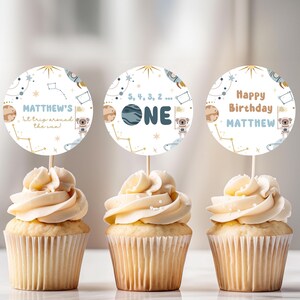 Space Cupcake Toppers Template, First Trip Around the Sun Birthday Decorations, Outer Space Cake Toppers, Astronaut 1st Birthday I001