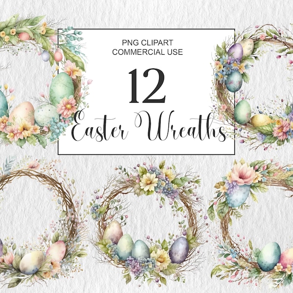 Easter Wreath clipart PNG Watercolor Wreath Clipart, Spring Flower and Eggs png, Flower Clipart, Easter Clipart, Instant Download