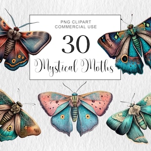 Aquarell Mystische Motte Clipart, Aquarell bunte Schmetterling Clipart, Mystische Clipart, Hexerei Png Clipart Instant Download