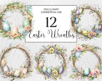 Ostern Kranz Clipart PNG Aquarell Kranz Clipart, Frühlingsblume und Eier png, Blumen Clipart, Ostern Clipart, Instant Download