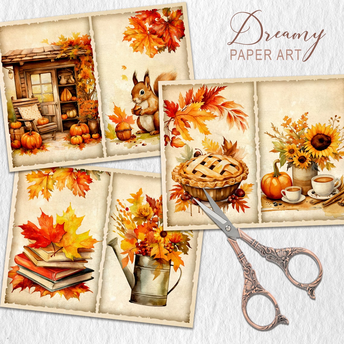 Autumn Junk Journal Kit: Fall Scene Printable Paper (digital Collage ...