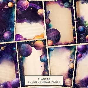 Planeten ongewenste dagboekpagina's, Space Junk Journal Kit, Cosmos Junk Journal afdrukbaar papier, digitaal collageblad, Instant Download