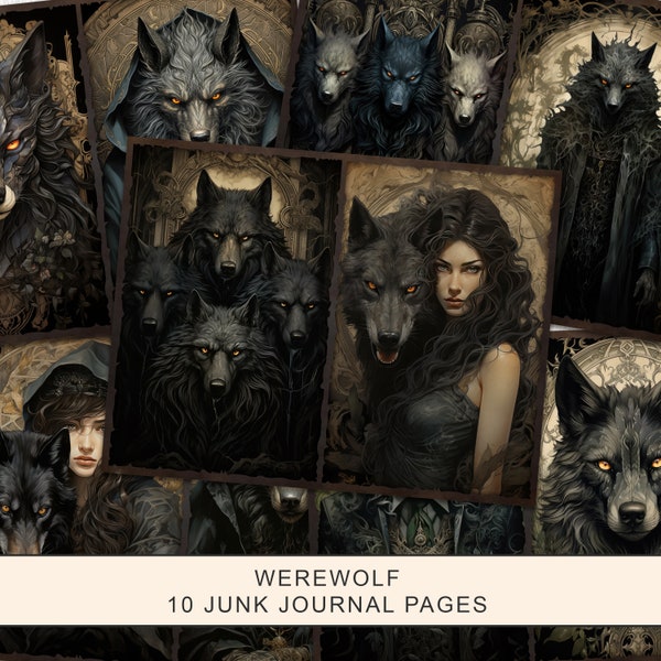 Werewolf Junk Journal Kit Gothic Journal Pages, Mystic Wolf Junk Journal Printable Paper, Digital Collage Sheet, Instant Download
