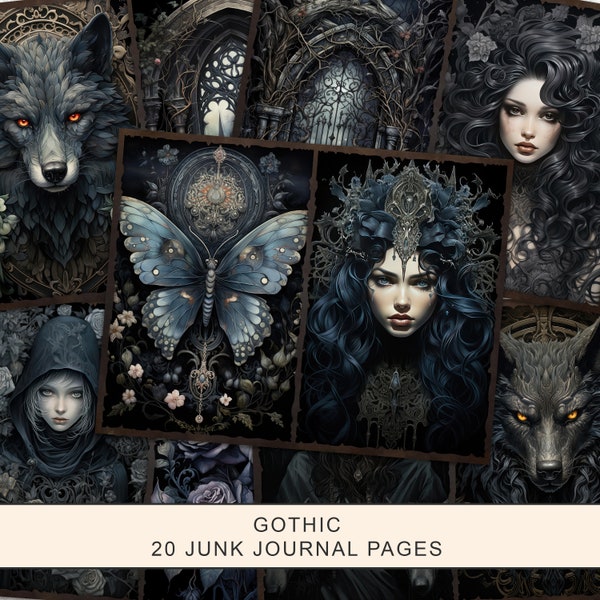 Gothic Junk Journal Kit, Dark Junk Journal Pages, Mystic Junk Journal Printable Paper, Digital Collage Sheet