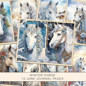 Winter Horse Junk Journal Printable Pages,Horses Junk Journal Kit, Scrapbook Paper, Journaling pages, Digital Collage Sheet