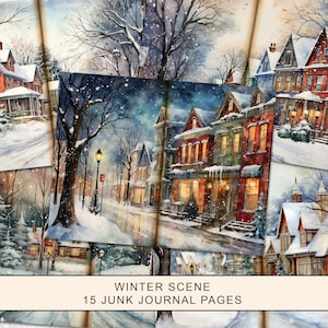 Winter Junk Journal Printable Pages, Christmas Junk Journal Kit, Winter Scrapbook Paper, Digital Collage Sheet
