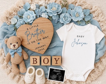 Little Brother Pregnancy Announcement Digital Baby Boy Reveal for Social Media Editable Canva Template