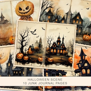 Halloween Junk Journal Kit, Halloween Scene Junk Journal Pages, Haunted House Pages, Junk Journal Printable Paper, Digital Collage Sheet