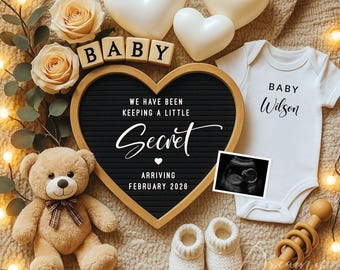 Neutral Pregnancy Announcement Digital Secret Baby Announcement Reveal for Social Media Editable Canva Template