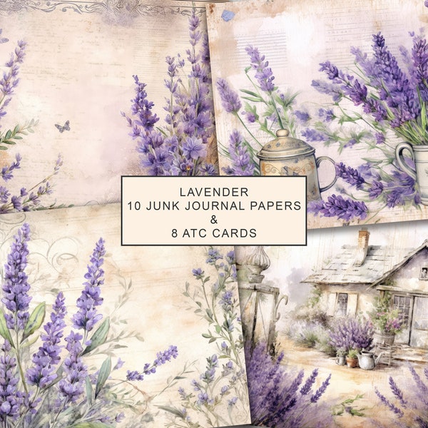 Lavender Junk Journal Paper, Vintage Lavender Junk Journal Kit, Provance Lavender Junk Journal Digi Kit, Printable Digital Collage Sheet