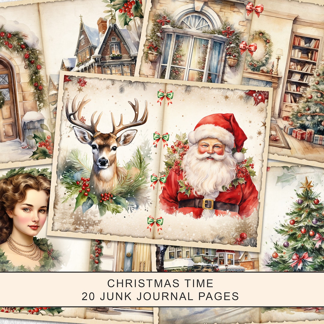 Christmas Junk Journal Kit, Vintage Merry Christmas Junk Journal Pages ...