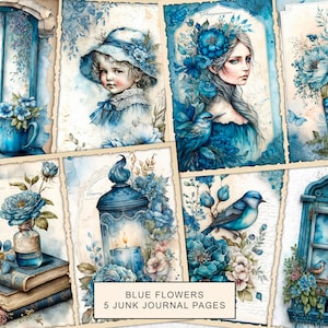 Blue Junk Journal Ephemera, Junk Journal Kit, Victorian