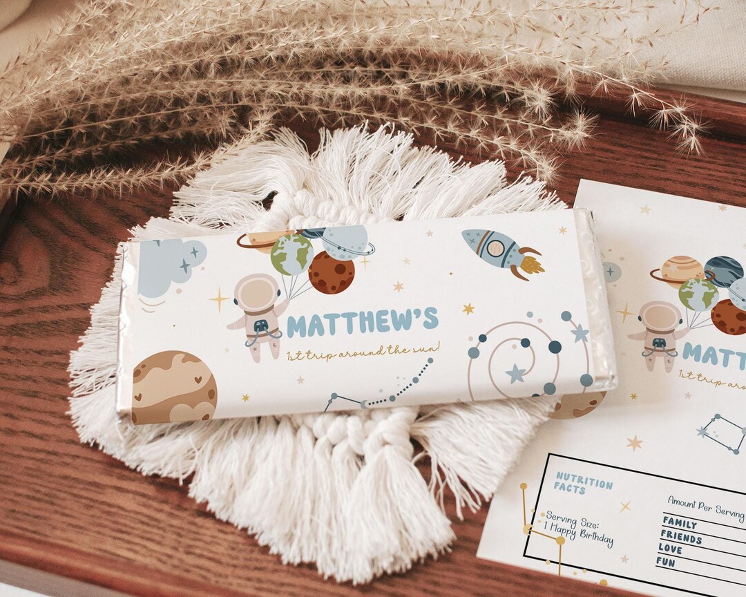 Space Chocolate Wrapper Template, First Trip Around the Sun Birthday ...