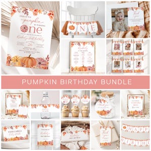 Pumpkin First Birthday Decorations Bundle: Editable Invitation (Digital Files)