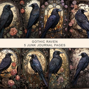 Gothic Black Raven Junk Journal Kit hekserij dagboekpagina's, Mystic Junk Journal afdrukbaar papier, digitaal collageblad, Instant Download