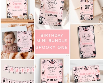 Pink Ghost 1st Birthday Invitation Bundle: Spooky One Party (Digital Download)