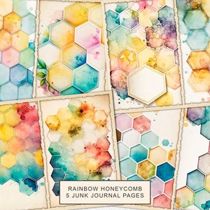 Rainbow Honeycomb Junk Journal Printable Page, Honeycomb Junk Journal Kit, Junk Journal Paper Digital Collage Sheet, Instant Download