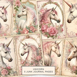 Unicorn Junk Journal Pages, Vintage Unicorn Junk Journal Kit, Junk Journal Printable Paper, Digital Collage Sheet, Instant Download