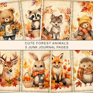 Cute Forest Animals Junk Journal Printable Page, Autumn Junk Journal Kit, Junk Journal Paper Digital Collage Sheet, Instant Download
