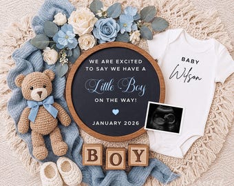 Little Boy Pregnancy Announcement Digital Baby Reveal for Social Media Editable Canva Template