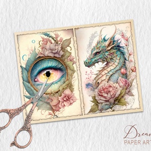 Fantasy Dragon Junk Journal Kit, Magical Dragon Junk Journal Pages, Dragon Printable scrapbooking paper