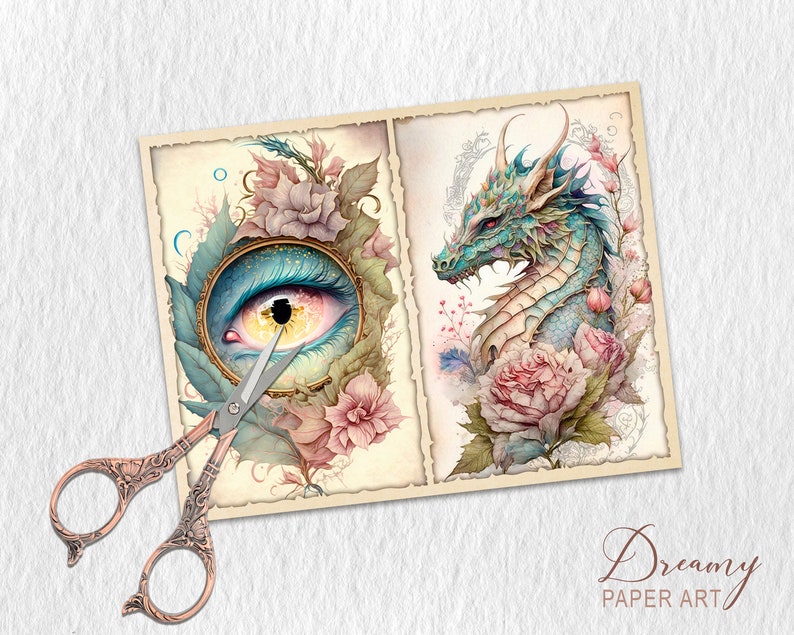 Fantasy Dragon Junk Journal Kit, Magical Dragon Junk Journal Pages, Dragon Printable scrapbooking paper