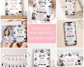 Spooky One Girl Birthday Invitation Bundle: Pink Ghost Theme (Digital Download)