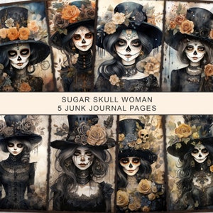 Sugar Skull Junk Journal Kit, Halloween Junk Journal Seiten, Gothic Junk Journal Seiten, Junk Journal druckbares Papier, digitale Collage Sheet