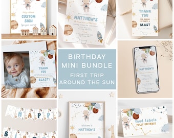 Astronaut First Birthday Invitation Bundle: Space Theme (Digital Download)