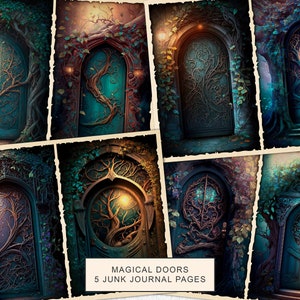 Magical Doors Junk Journal Kit dagboekpagina's, Fantasy Doors Junk Journal afdrukbaar papier, digitaal collageblad, Instant Download