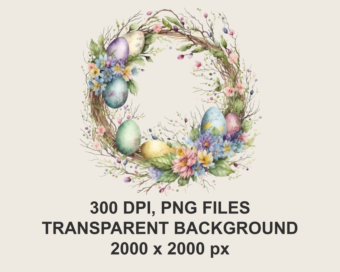 Easter Wreath Clipart PNG Watercolor Wreath Clipart, Spring Flower and ...