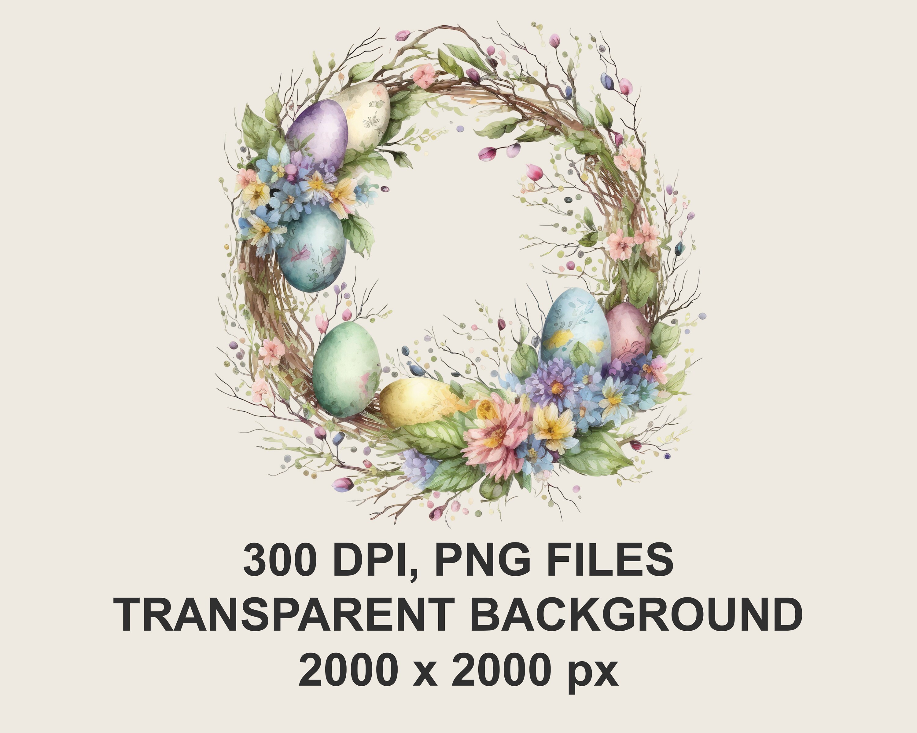 Easter Wreath Clipart PNG Watercolor Wreath Clipart, Spring Flower and ...